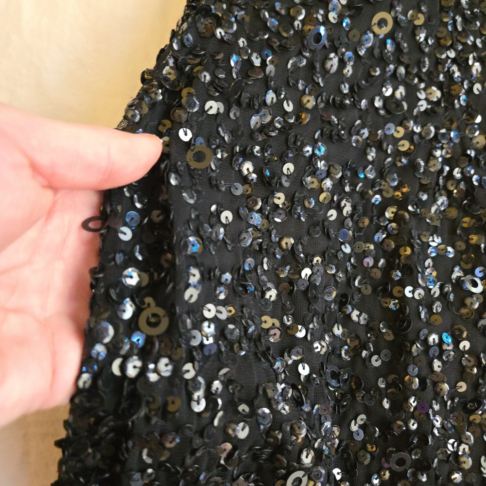 Adrianna Papell Black Sequin Off-Shoulder Midi Evening Party Dress MI3 - Picture 16 of 16